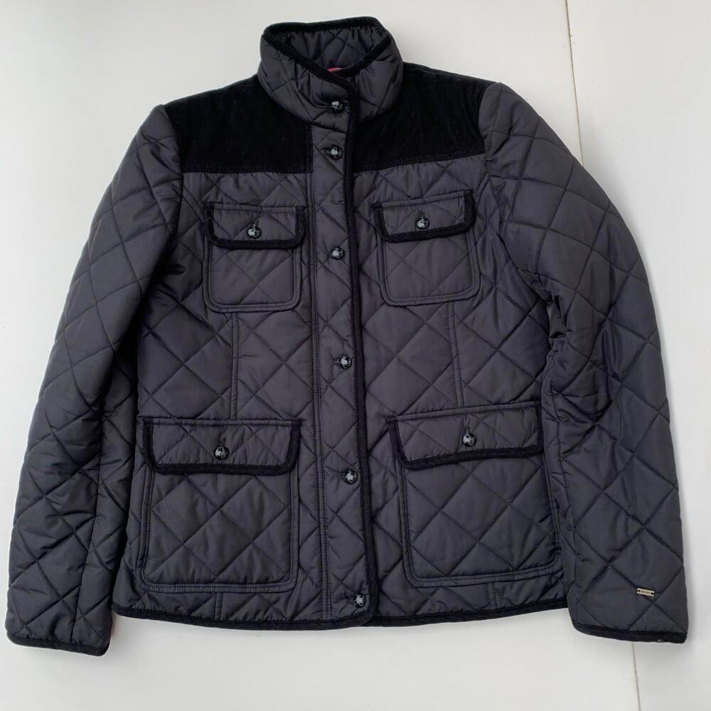 Tommy Hilfiger Quilted Jacket Black W Shoulder Patch Sz M Womens